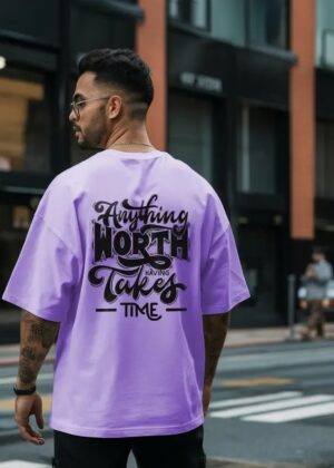 Men Graphic Print Round Neck Cotton Blend Purple T-Shirt