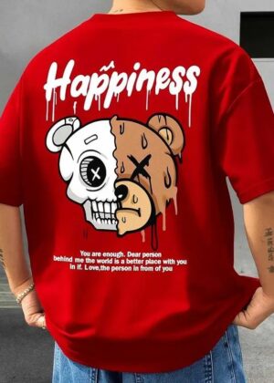 Men Graphic Print Round Neck Cotton Blend Red T-Shirt