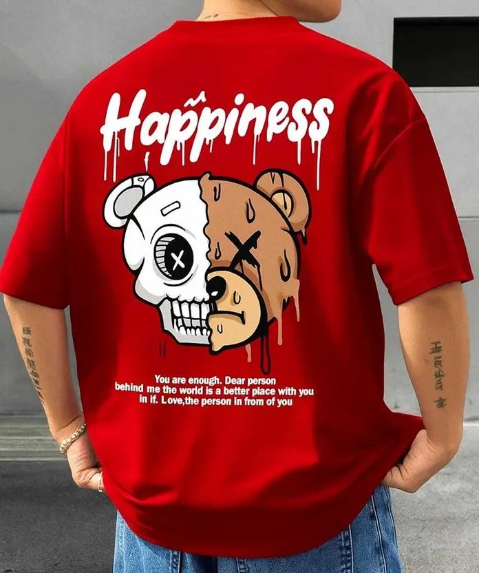 Men Graphic Print Round Neck Cotton Blend Red T-Shirt