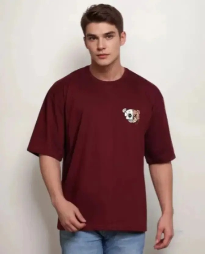 Men Graphic Print Round Neck Cotton Blend Red T-Shirt - Image 3