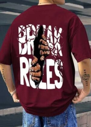 Men Printed Round Neck Cotton Blend Maroon T-Shirt