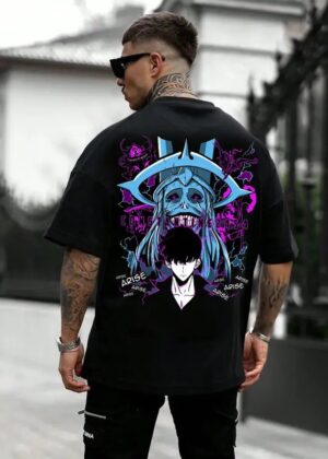 Men Graphic Print Round Neck Cotton Blend Black T-Shirt