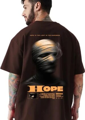 Men Graphic Print Round Neck Cotton Blend Brown T-Shirt