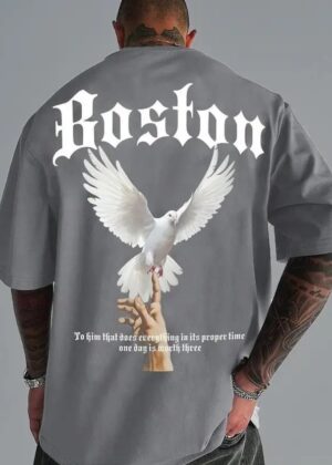 Men Printed Round Neck Cotton Blend Grey T-Shirt