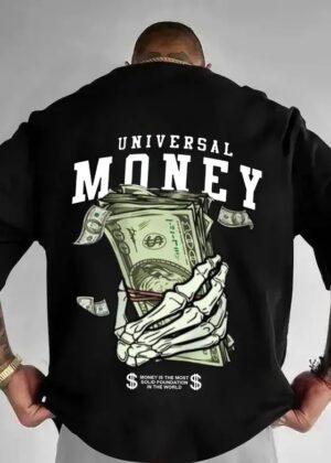 Men Typography, Printed Round Neck Cotton Blend Black T-Shirt