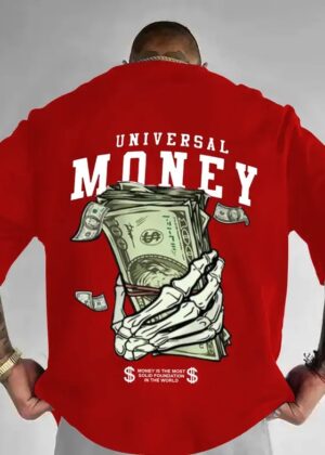 Men Typography, Printed Round Neck Cotton Blend Red T-Shirt