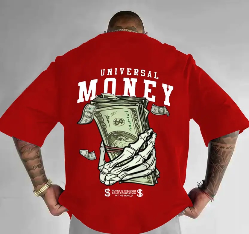 Men Typography, Printed Round Neck Cotton Blend Red T-Shirt