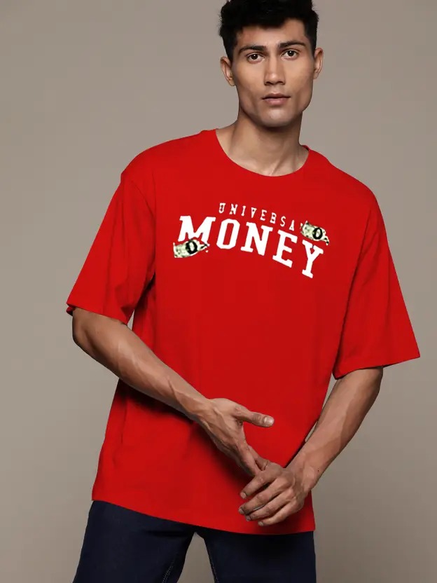 Men Typography, Printed Round Neck Cotton Blend Red T-Shirt - Image 3