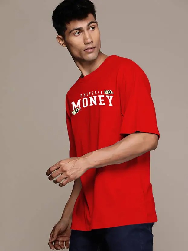 Men Typography, Printed Round Neck Cotton Blend Red T-Shirt - Image 4