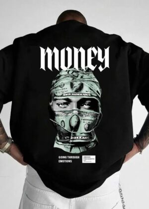 Men Printed Round Neck Cotton Blend Black T-Shirt